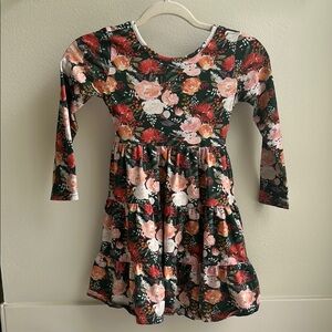 Pink and Green Pleated Sundress with Long Cuffed Sleeves